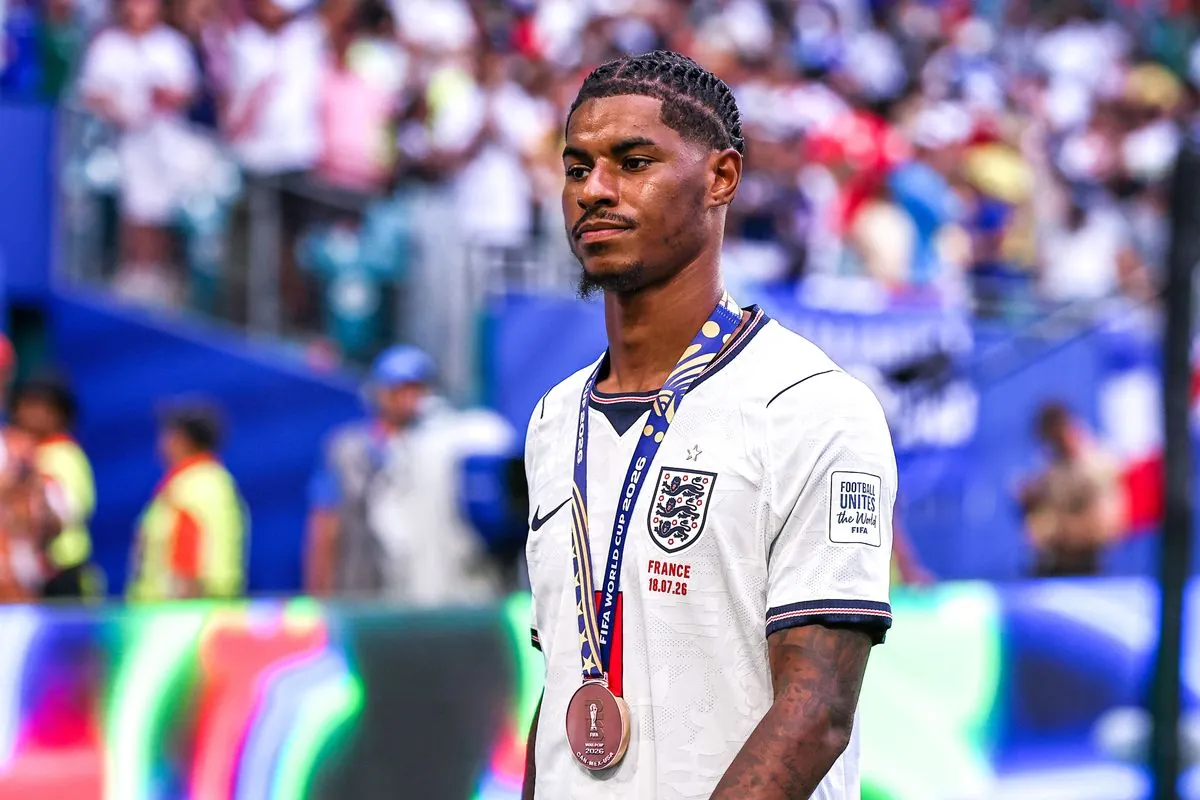 Marcus Rashford with a World Cup bronze medal
